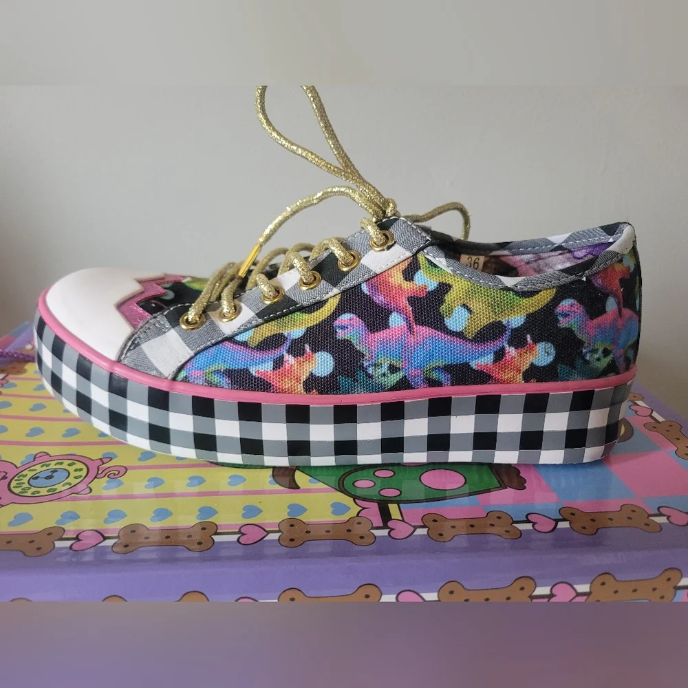 Irregular Choice Gingham Surprise Dino Sneakers, VGUC, Size 36 - Picture 6 of 12